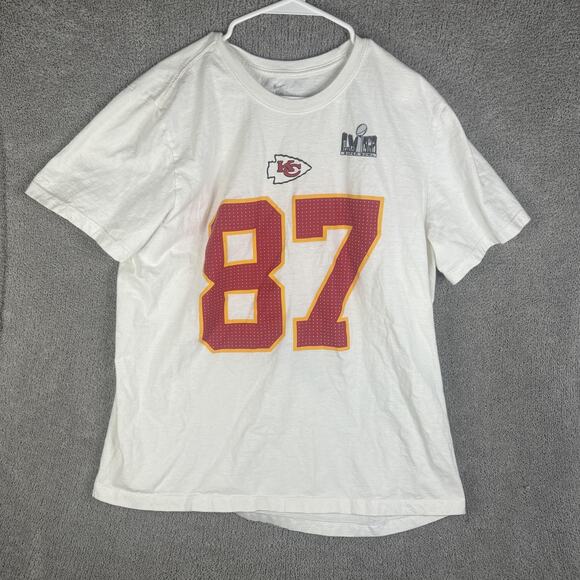 Kansas City Chiefs Shirt Mens XL White NFL Travis Kelce 87 Super Bowl LVII Nike - Picture 1 of 8